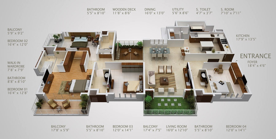  Cùng nhìn qua mẫu chung cư 4 phòng ngủ lý tưởng cho gia đình